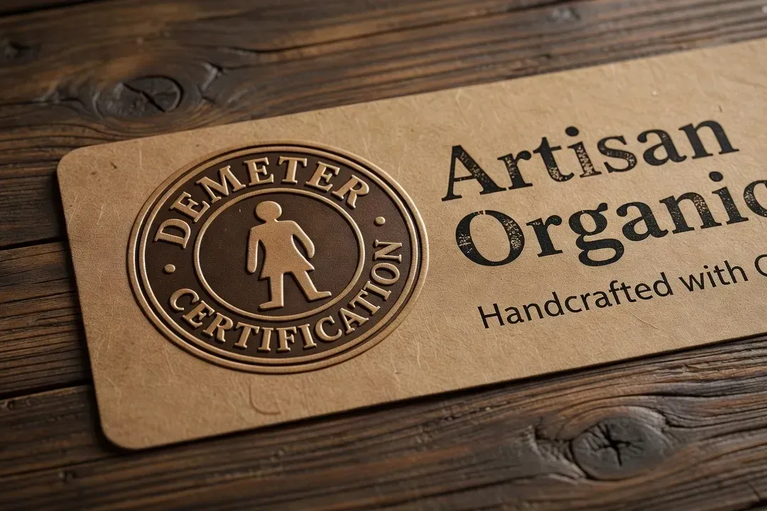 Label Demeter sur un produit artisanal biodynamique — certification internationale agriculture vivante