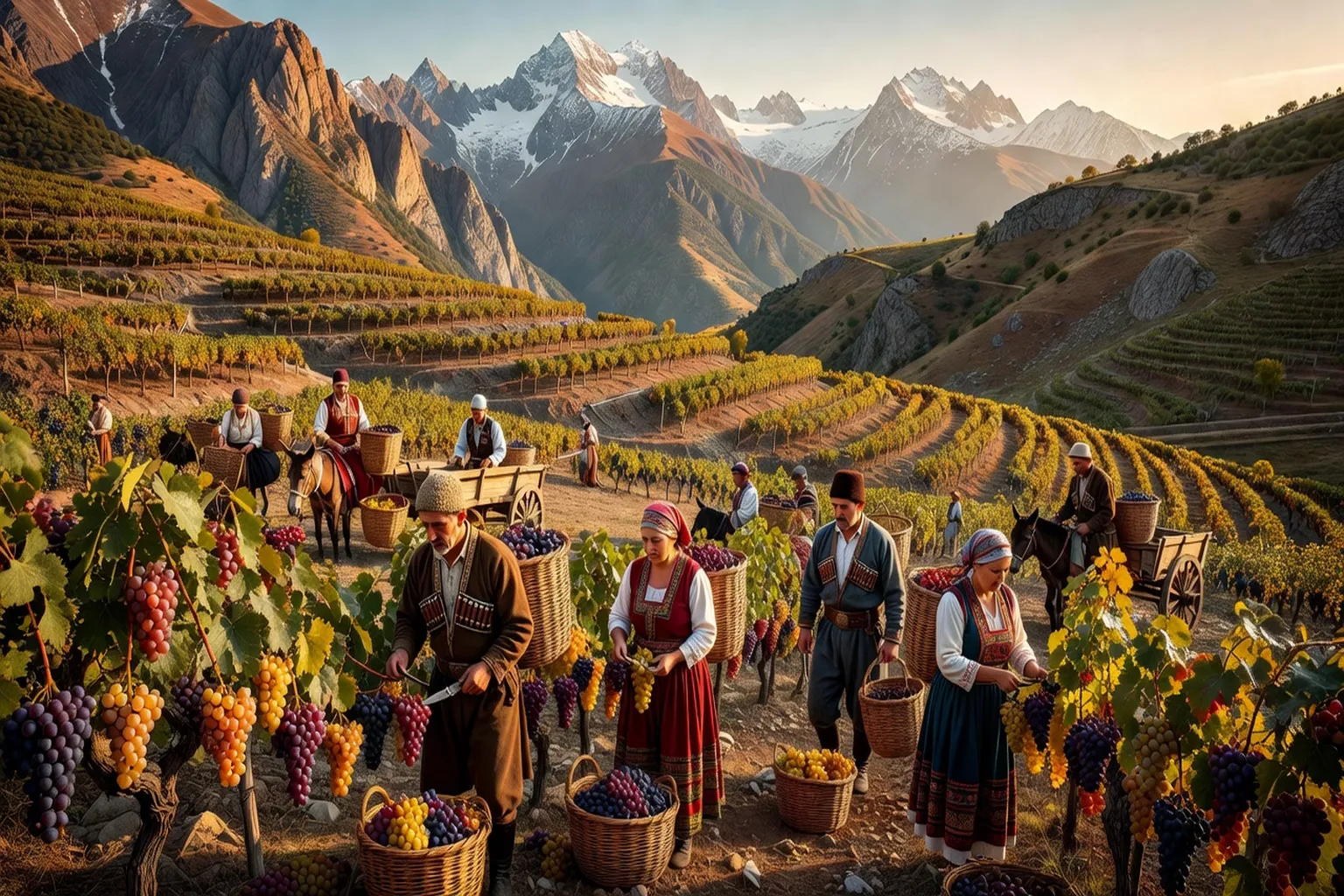 Vendanges en Kakhétie Géorgie — vignerons biodynamistes récoltant le Rkatsiteli à Sighnaghi