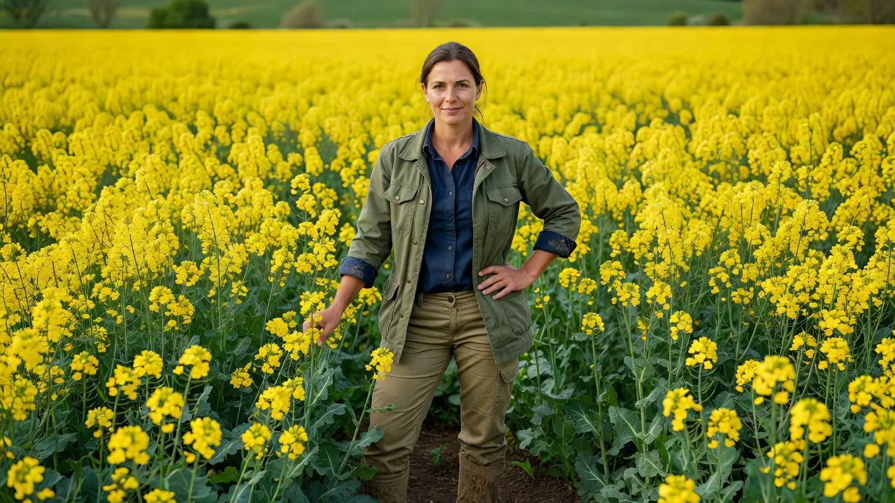 Marta Wiśniewska, agronome polonaise, portrait en champ de colza — agriculture polonaise 2026