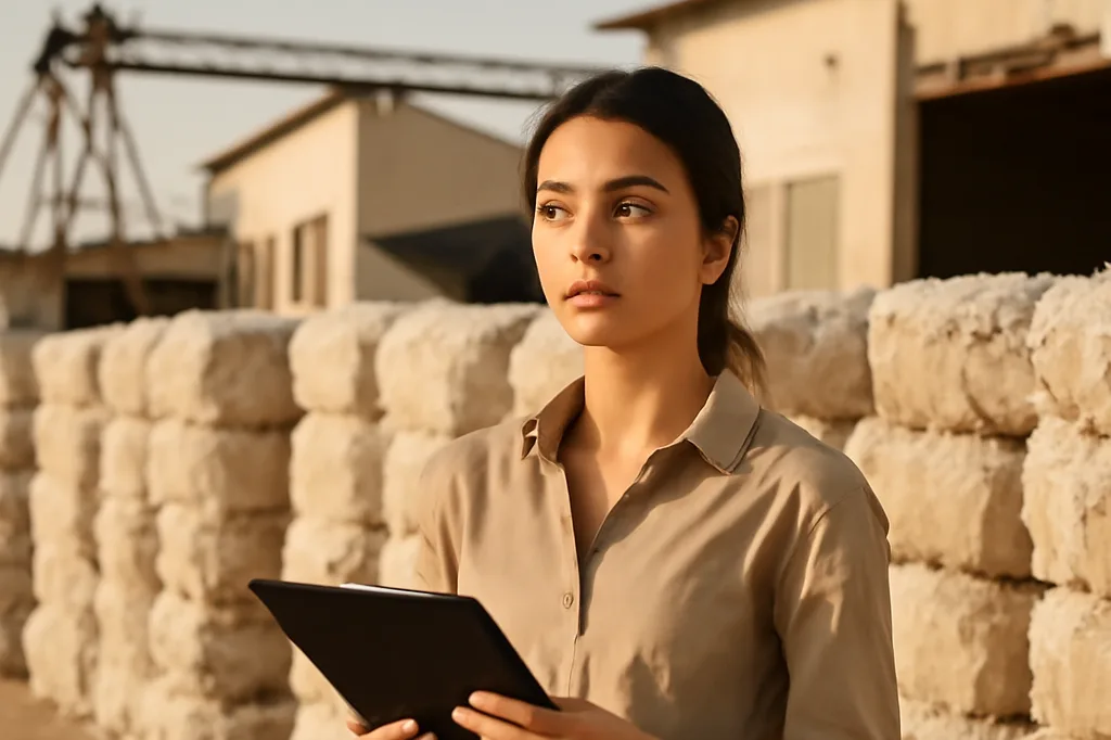 Femme examinant le canal d'irrigation du Karakoum dans le désert turkmène, agriculture et coton 2026