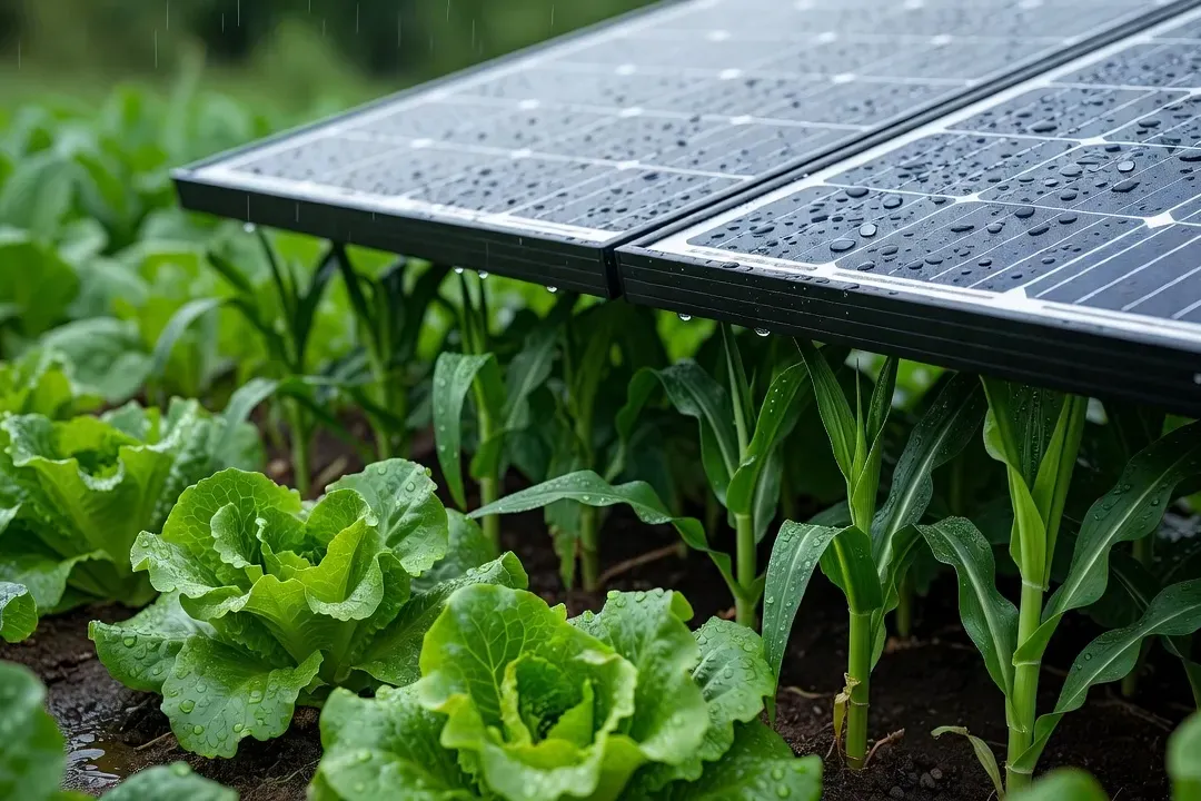 Bergers et moutons pâturant sous des panneaux solaires agrivoltaïques en Pologne