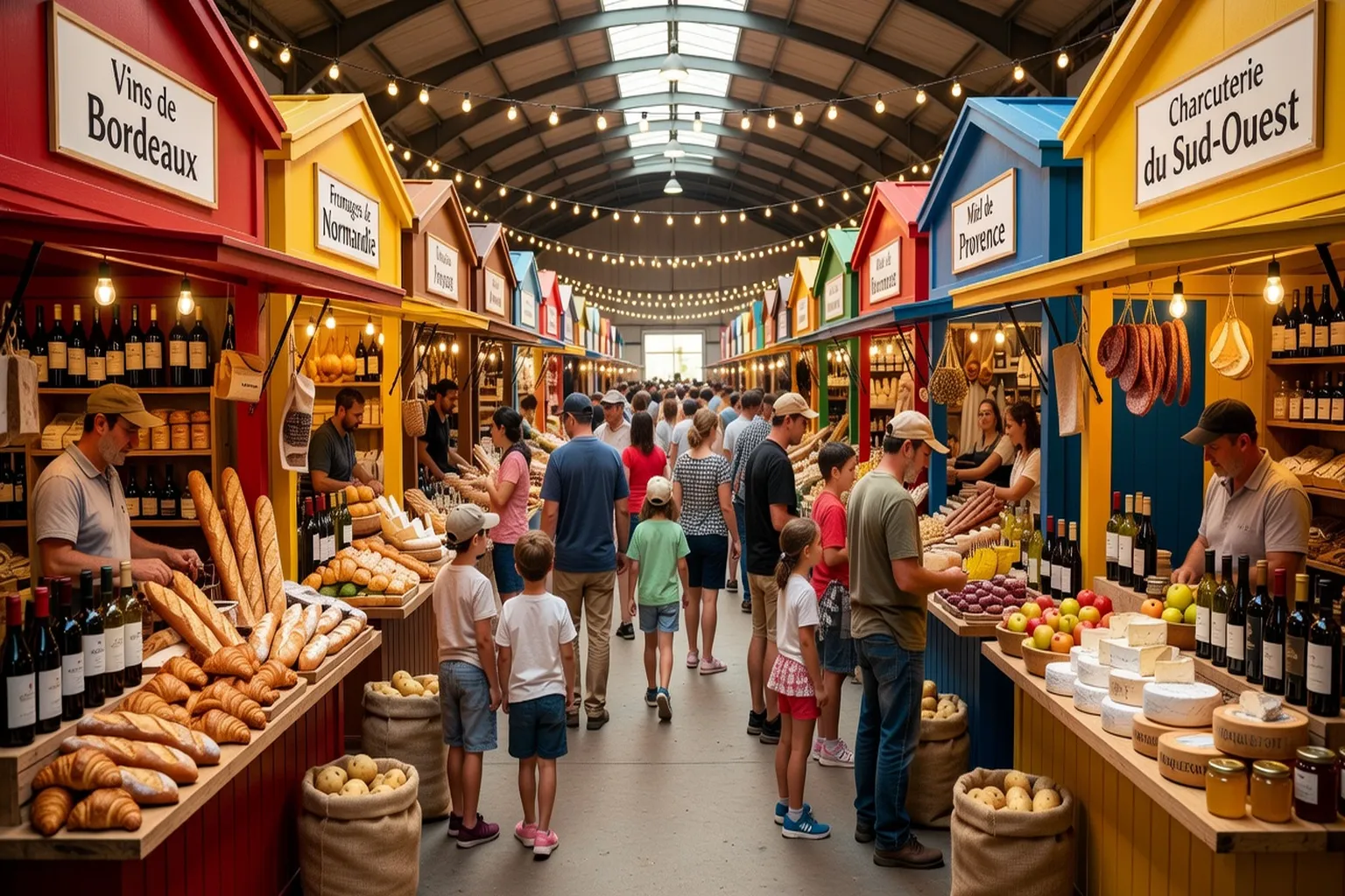 Allée d'un grand salon agricole européen avec exposants et visiteurs professionnels 2026