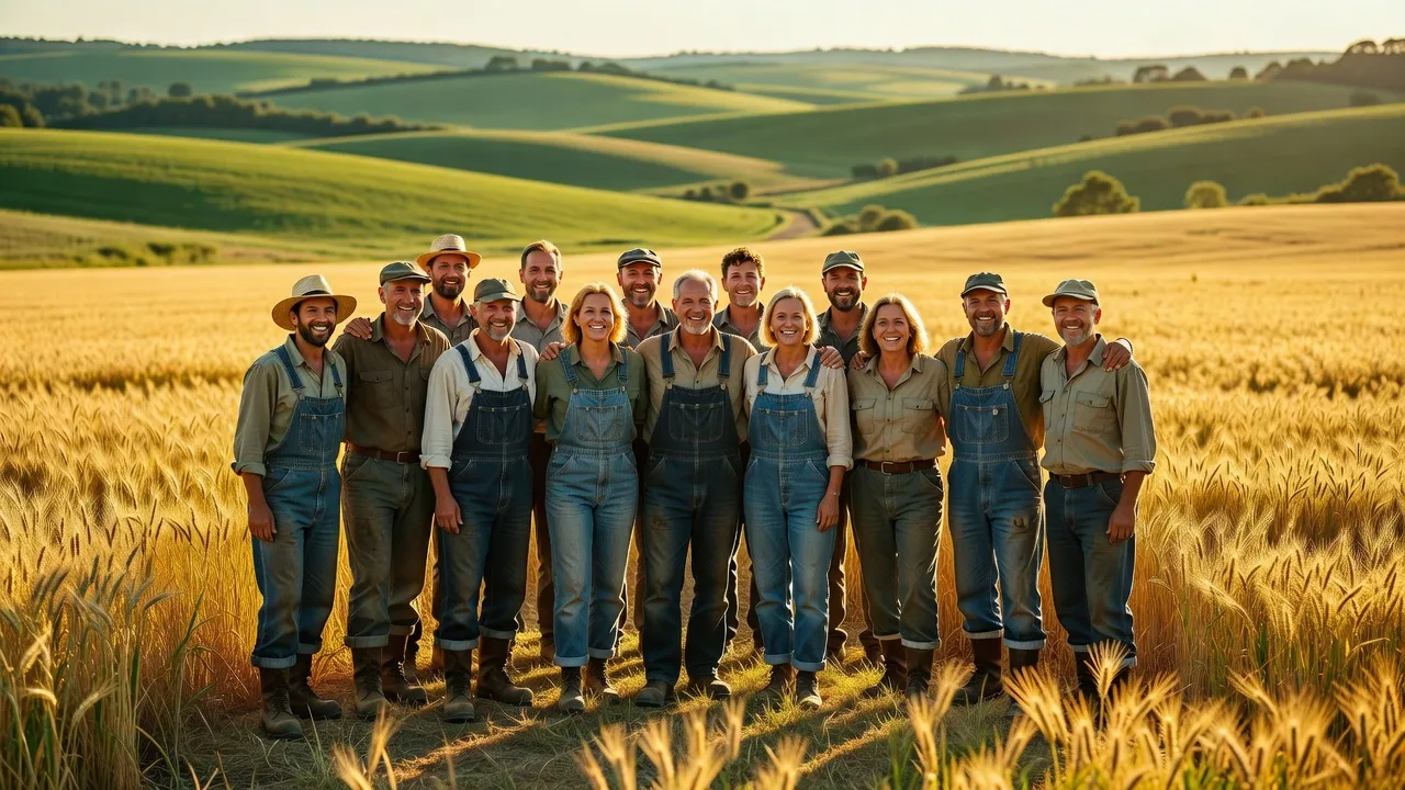 Groupe d'agriculteurs français en cercle dans un champ, rencontres agricoles et réseaux paysans 2026