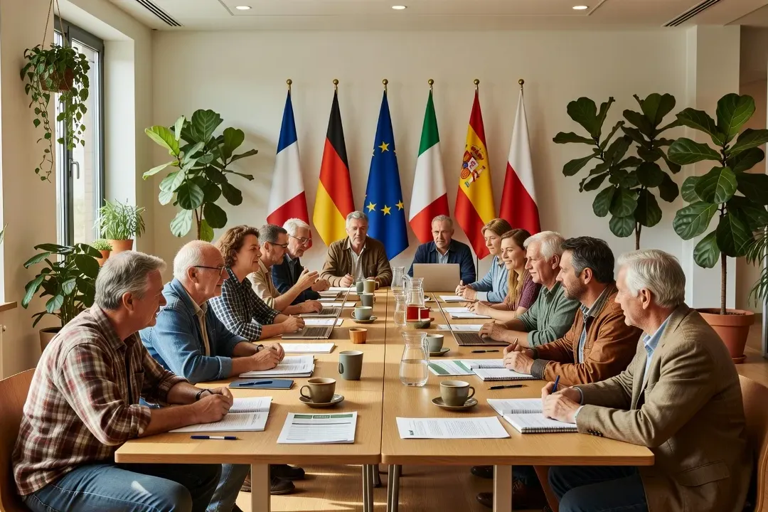Atelier d'échange de semences paysannes lors d'une rencontre agricole en Europe de l'Est
