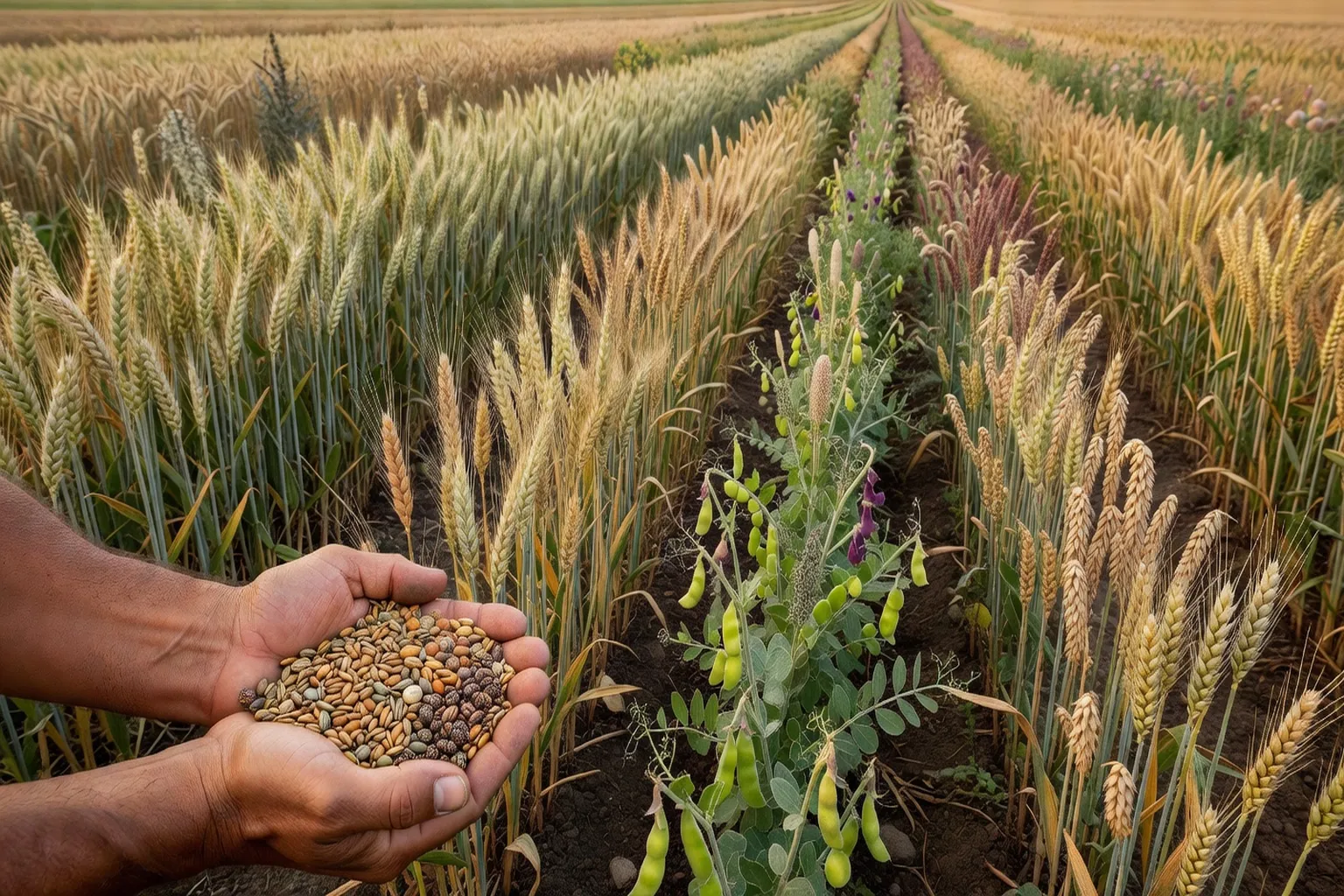 Mains d'agricultrice tenant des graines de variétés anciennes diverses